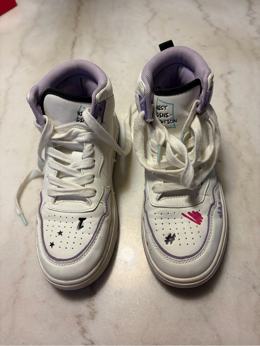 Zara White High-Top Sneakers with Lavender Trim